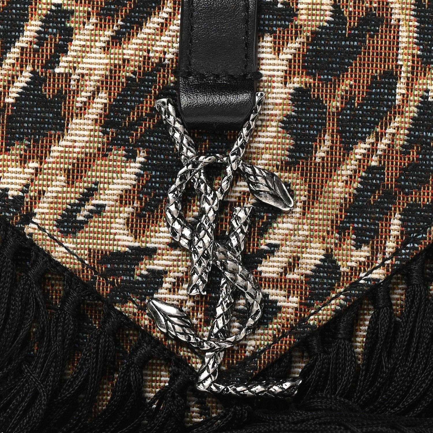 Canvas Leopard Print Fringe Baby Monogram Satchel Black Multicolor