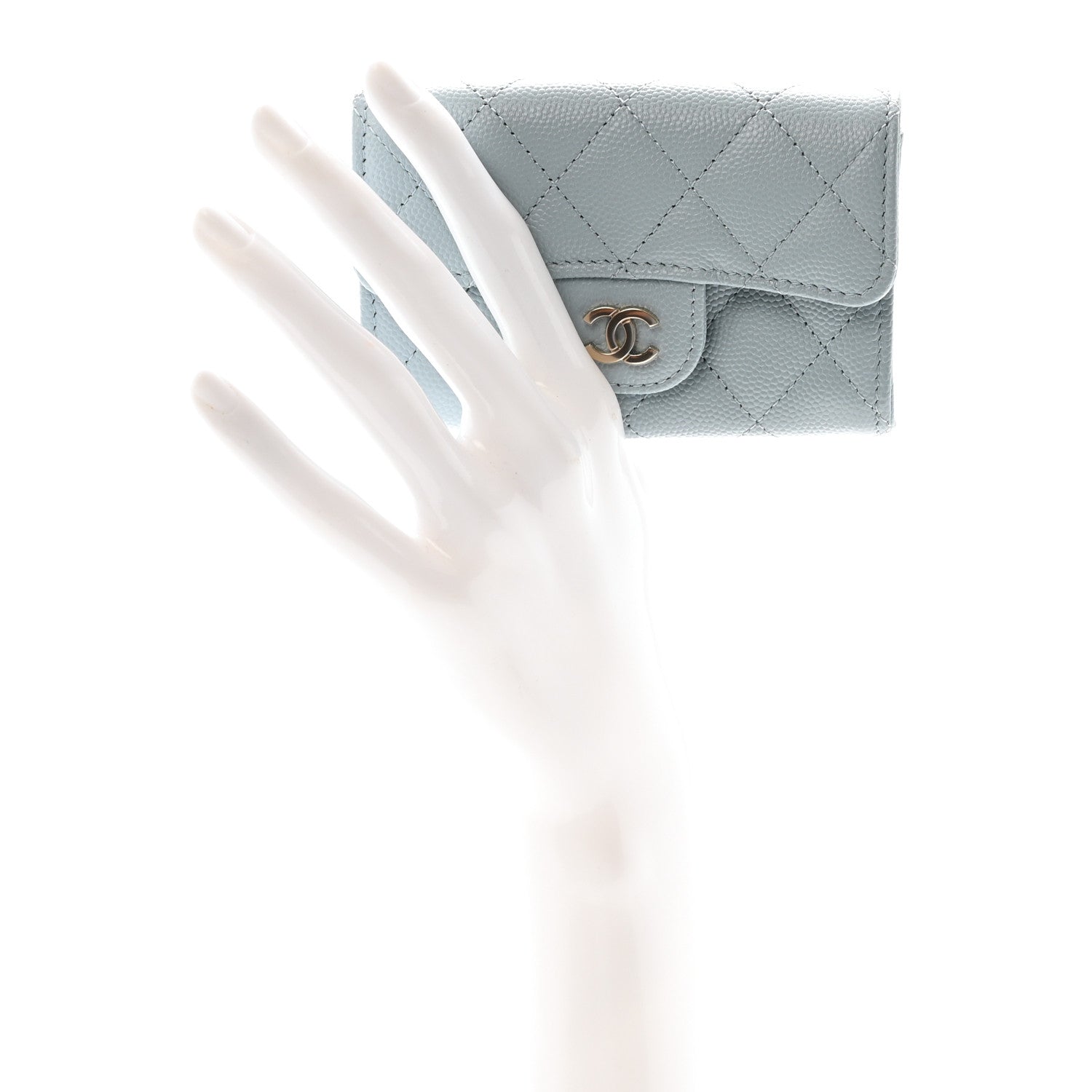 Caviar Quilted Flap  Holder Wallet Light Blue