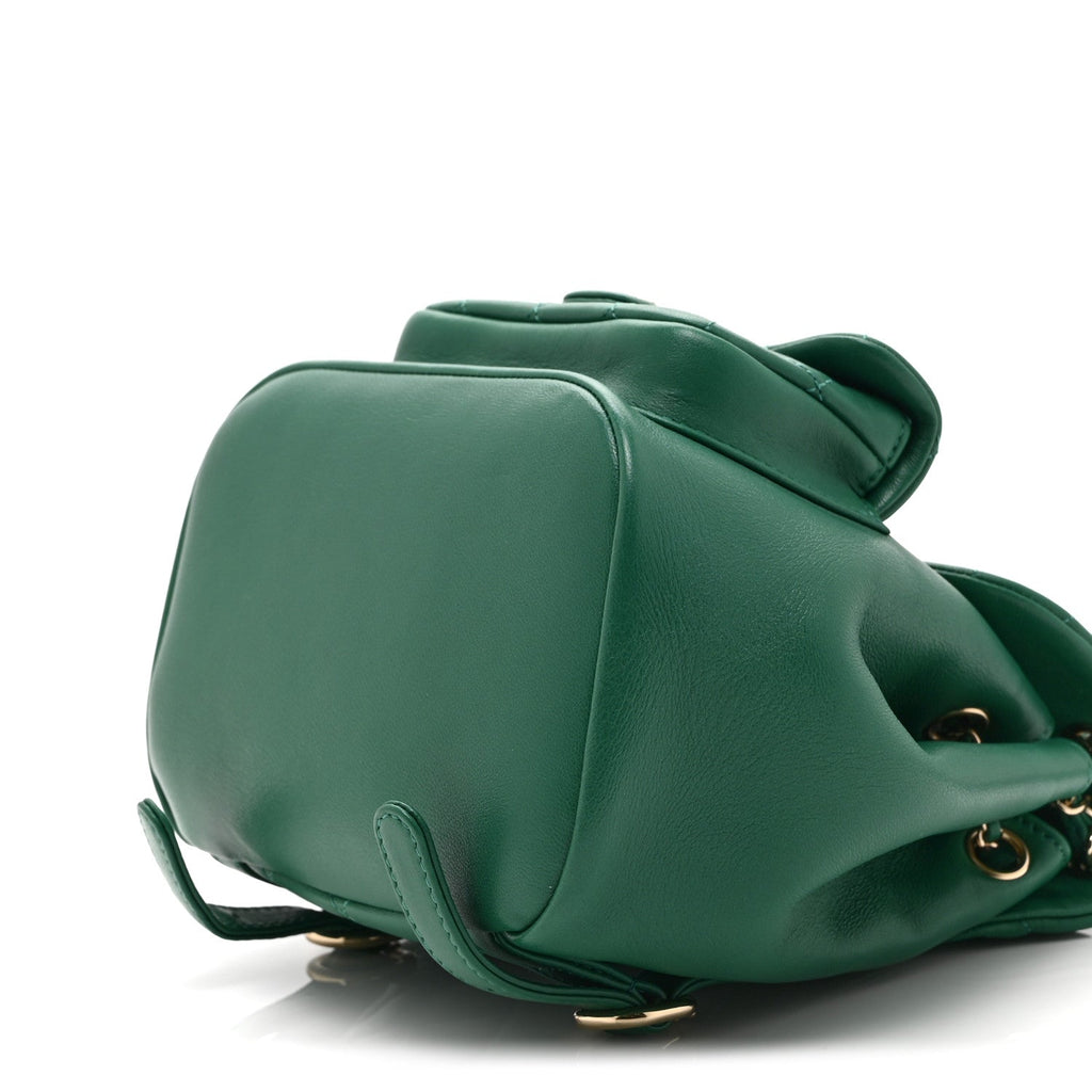 Lambskin Quilted Small Duma Drawstring Backpack Green