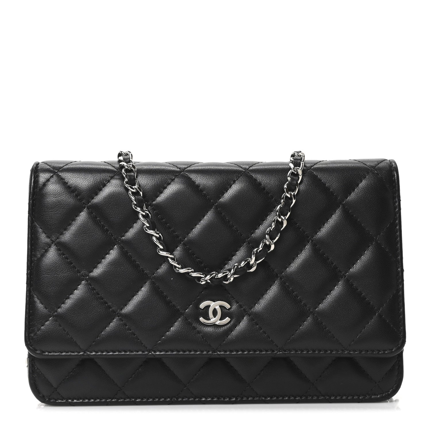Lambskin Quilted Wallet On Chain WOC Black