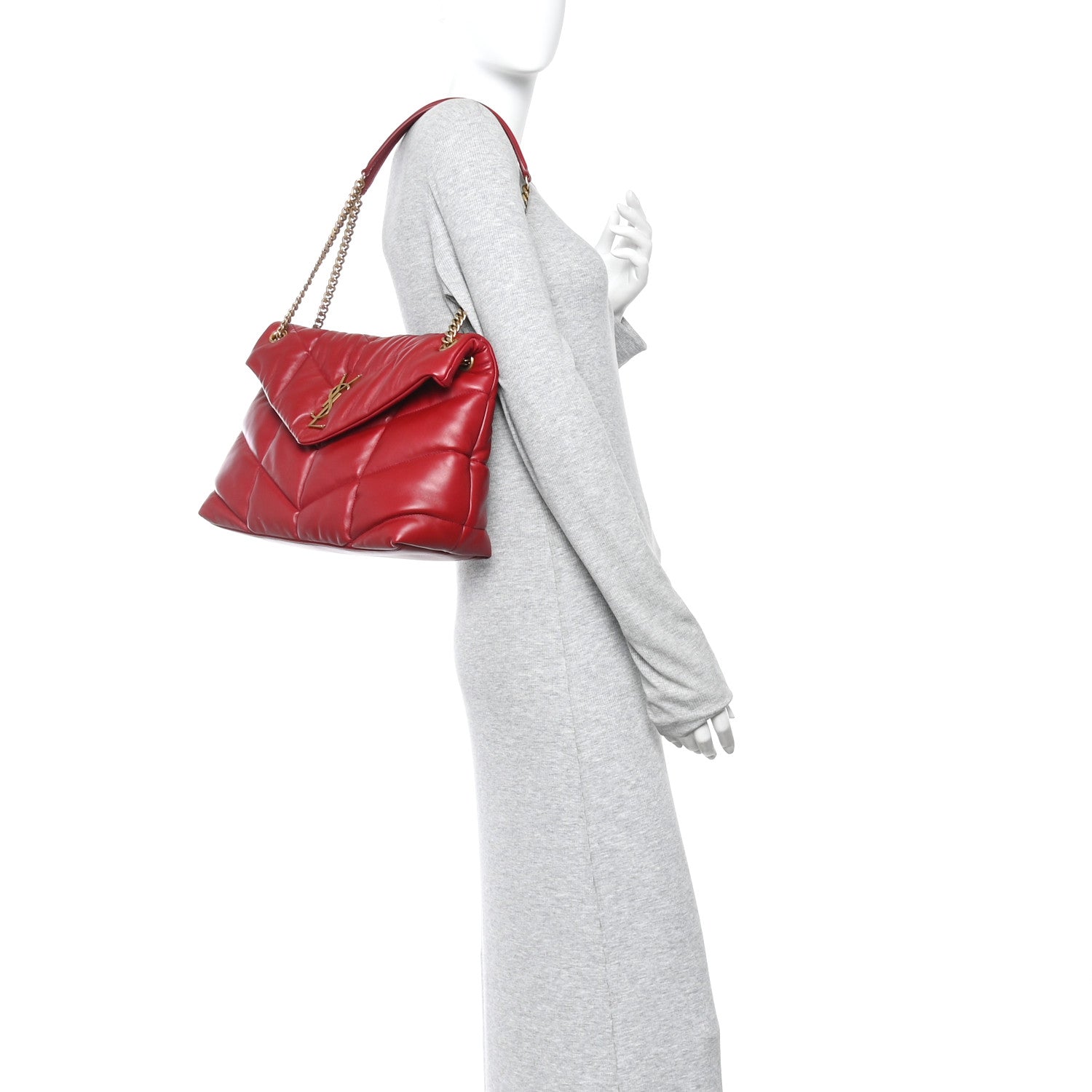 Lambskin Quilted Medium Loulou Puffer Monogram Chain Satchel Opyum Red