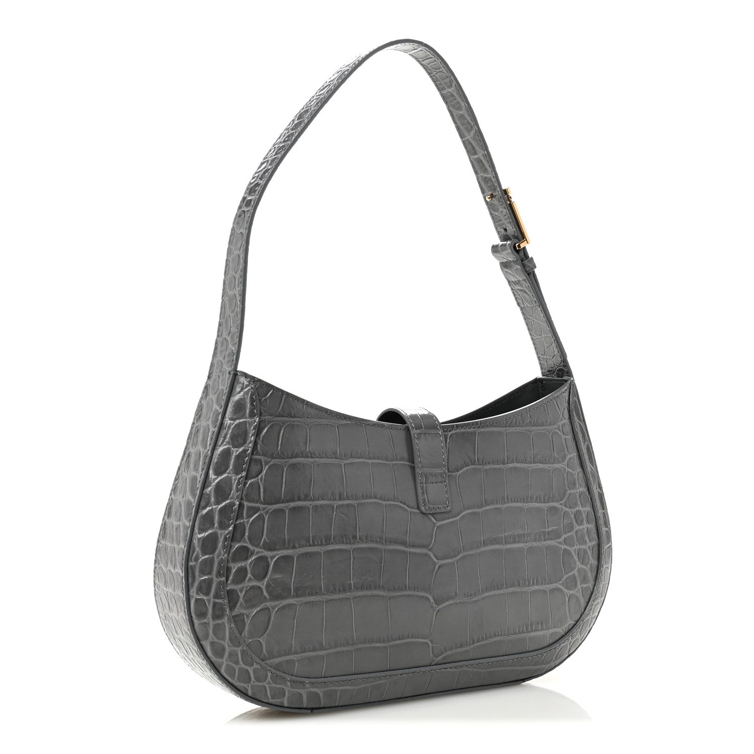 Calfskin Crocodile Embossed Large Greca Goddess Bag Charcoal