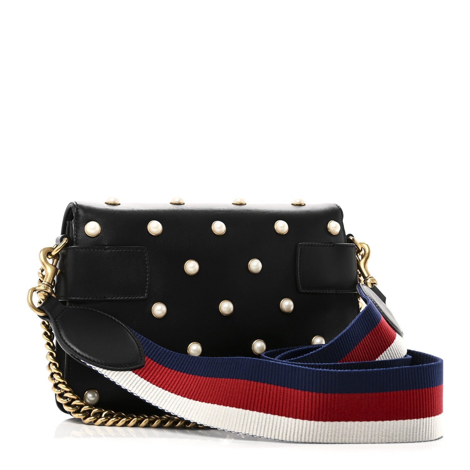 Nappa Pearl Studded Mini Queen Margaret Broadway Shoulder Bag Black