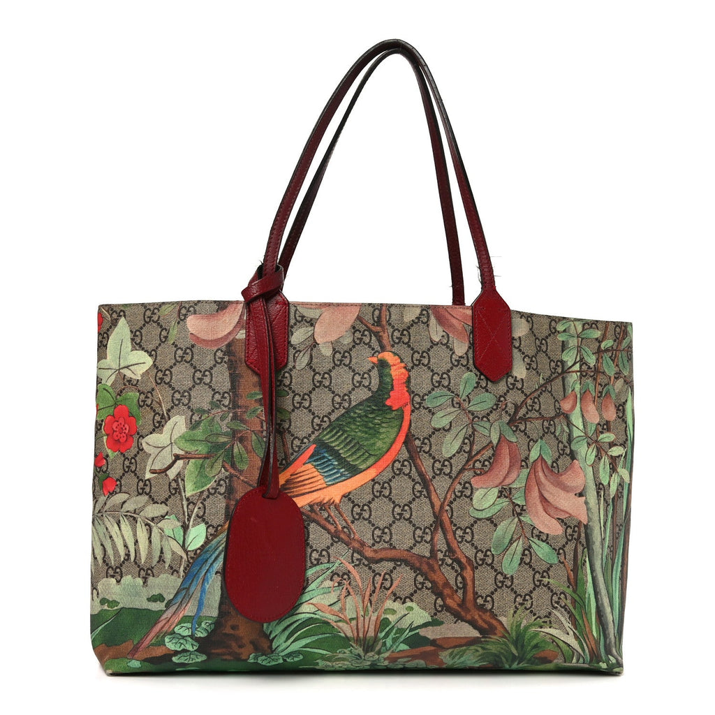 GG Supreme Monogram Tian Medium Shopping Tote Beige Multicolor Red