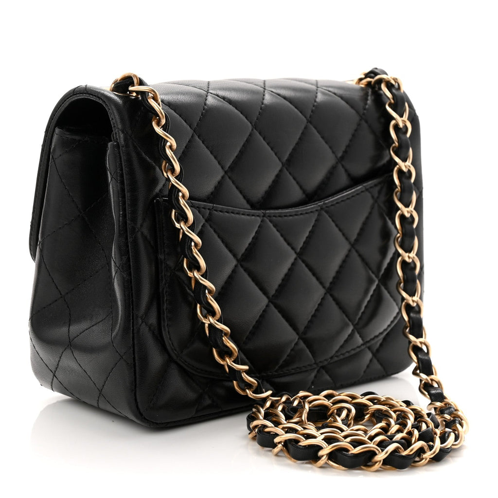 Lambskin Quilted Mini Square Flap Black