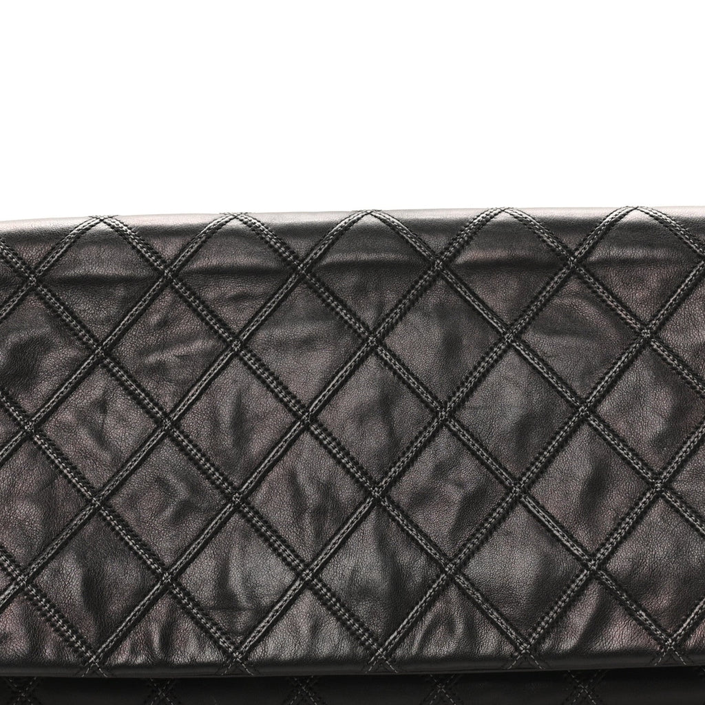 Calfskin Stitched Thin City Clutch Black