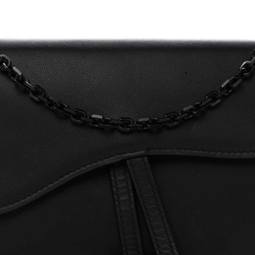 Ultra Matte Calfskin Saddle Chain Wallet Pouch Black
