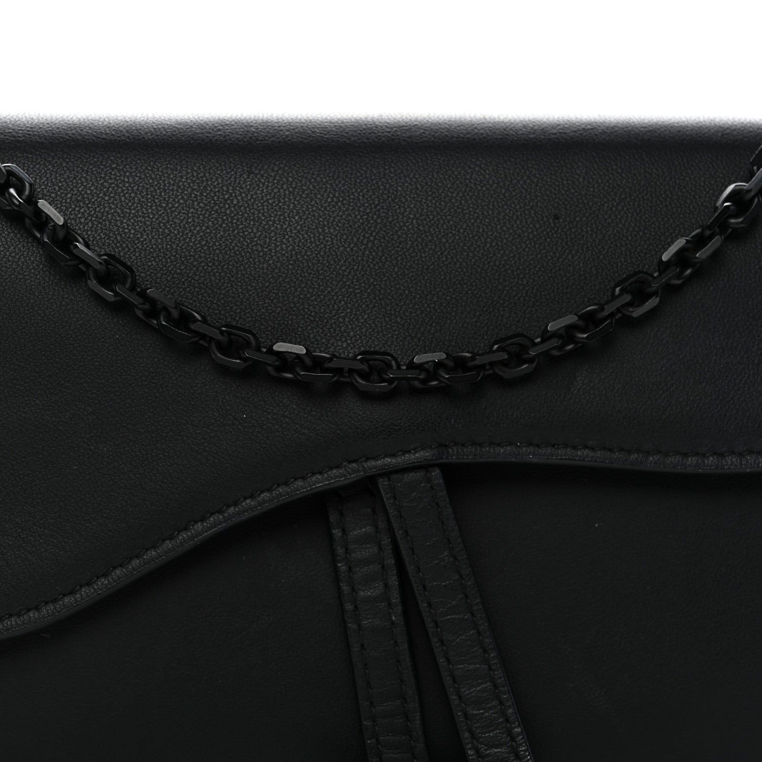 Ultra Matte Calfskin Saddle Chain Wallet Pouch Black
