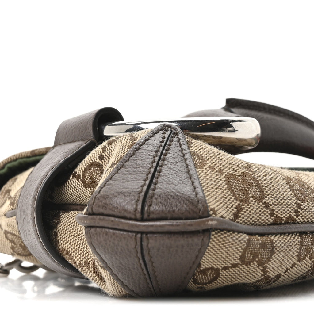 Monogram Textured Dollar Calfskin Heavy Grosgrain Web Medium Maxi Horsebit Chain Shoulder Bag Beige Ebony New Acero