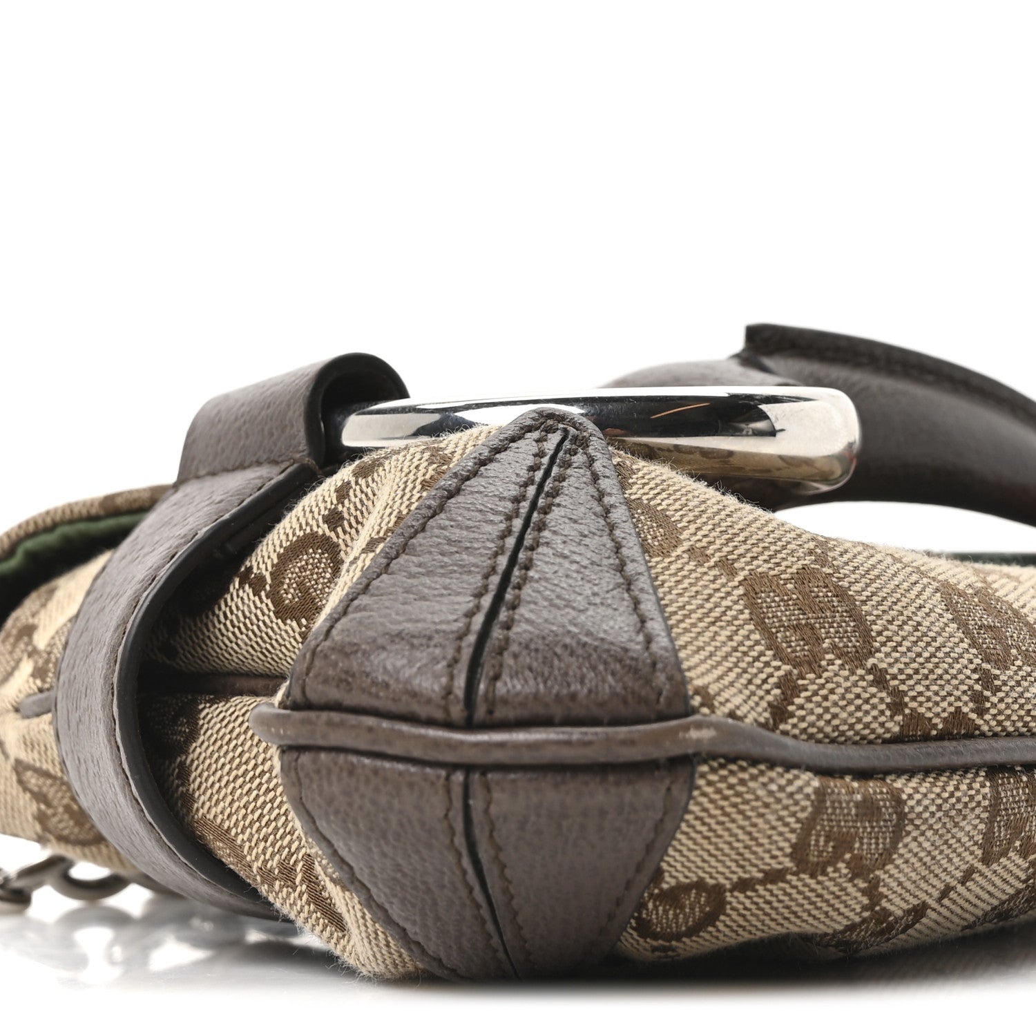 Monogram Textured Dollar Calfskin Heavy Grosgrain Web Medium Maxi Horsebit Chain Shoulder Bag Beige Ebony New Acero