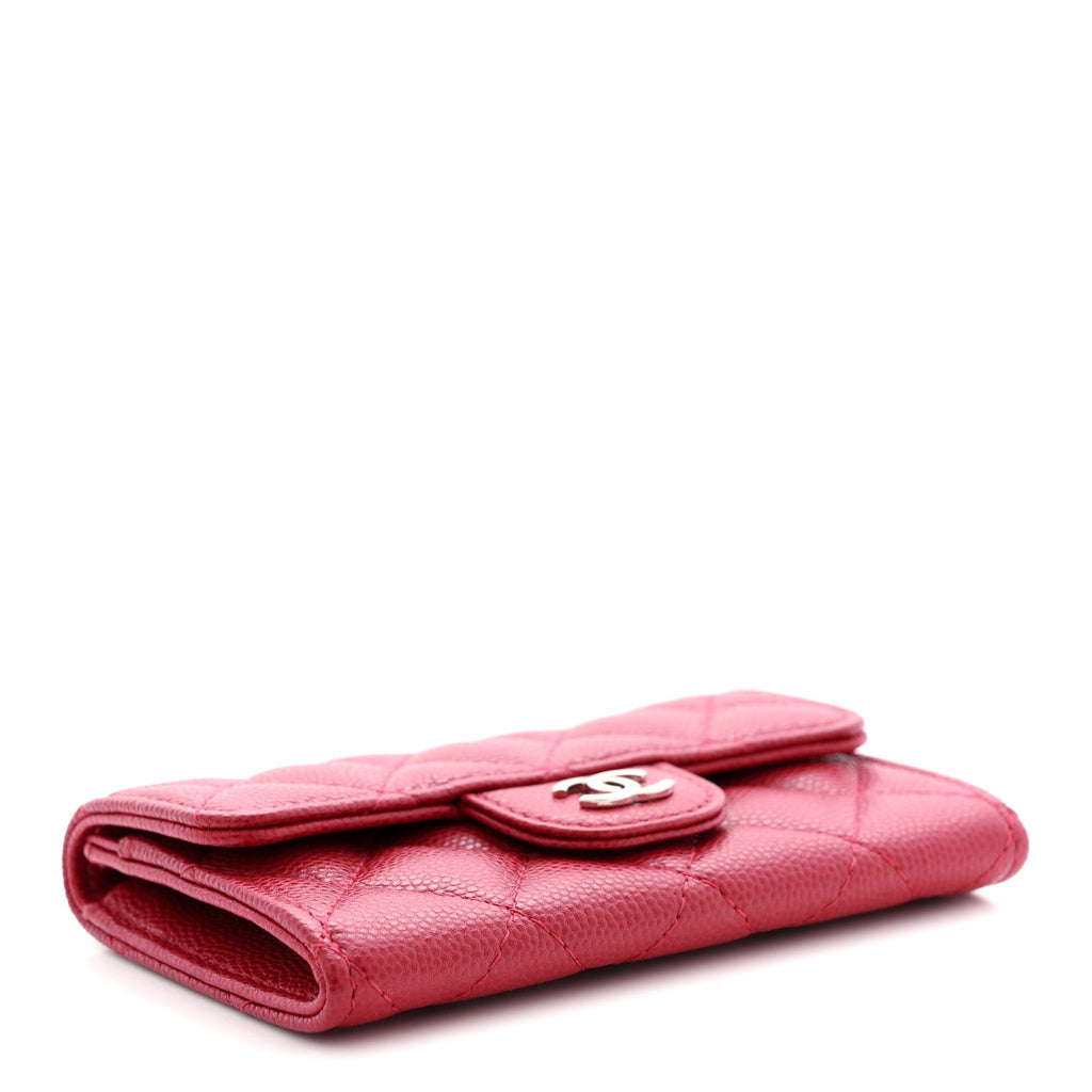 Caviar Quilted Flap  Holder Wallet Red