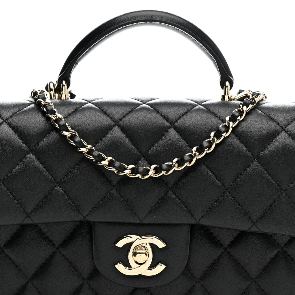 Lambskin Quilted Mini Top Handle Rectangular Flap Black