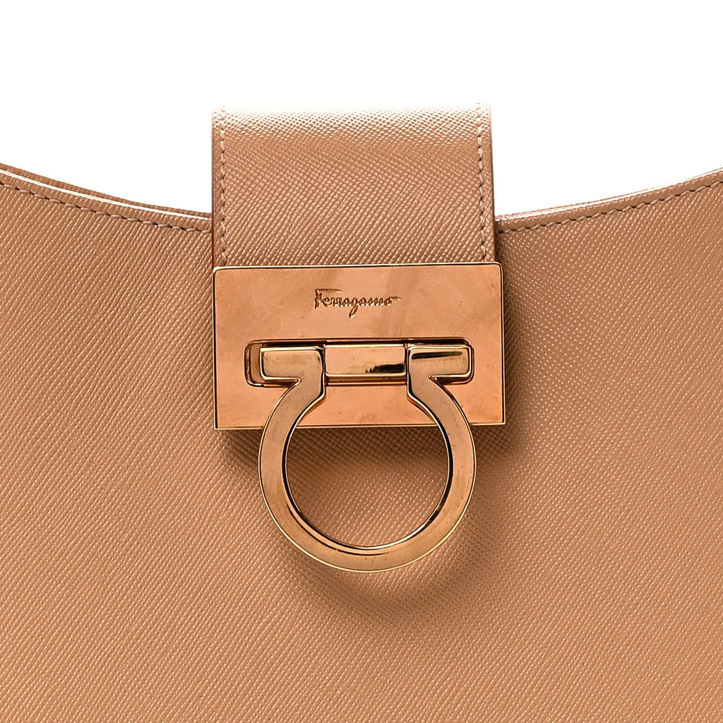 Hammered Calfskin Trifolio Shoulder Bag Sand