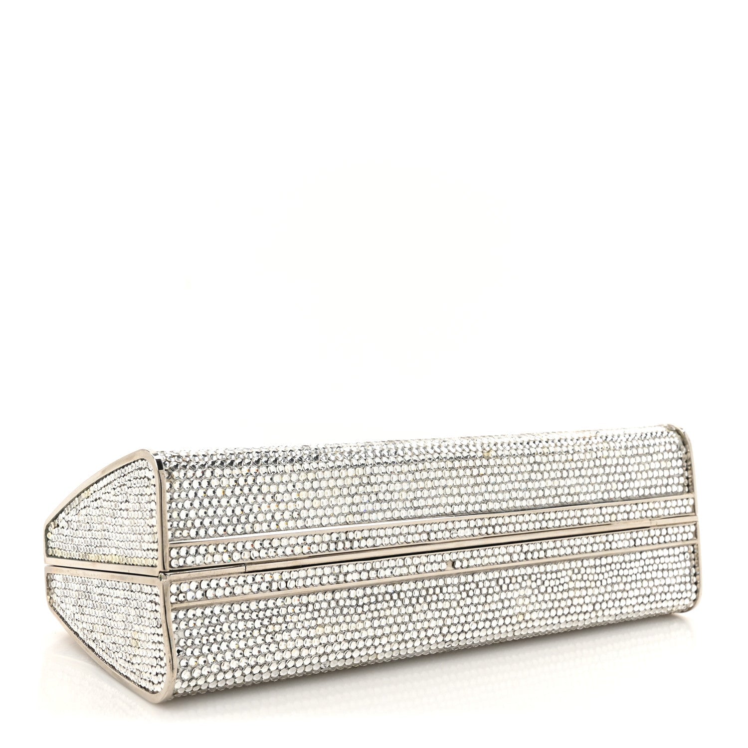 Swarovski Crystal Top Handle Minaudiere Clutch Silver