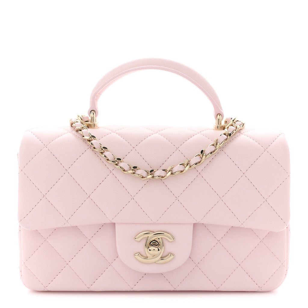 Lambskin Quilted Mini Top Handle Rectangular Flap Light Pink