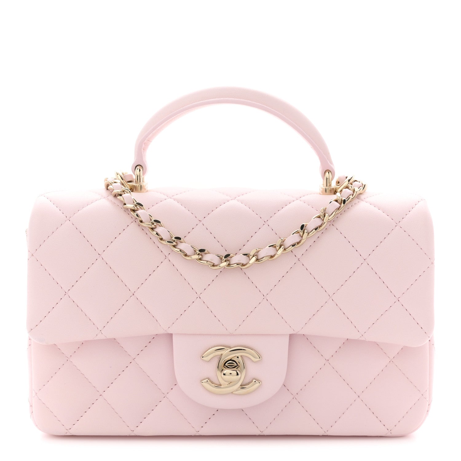 Lambskin Quilted Mini Top Handle Rectangular Flap Light Pink