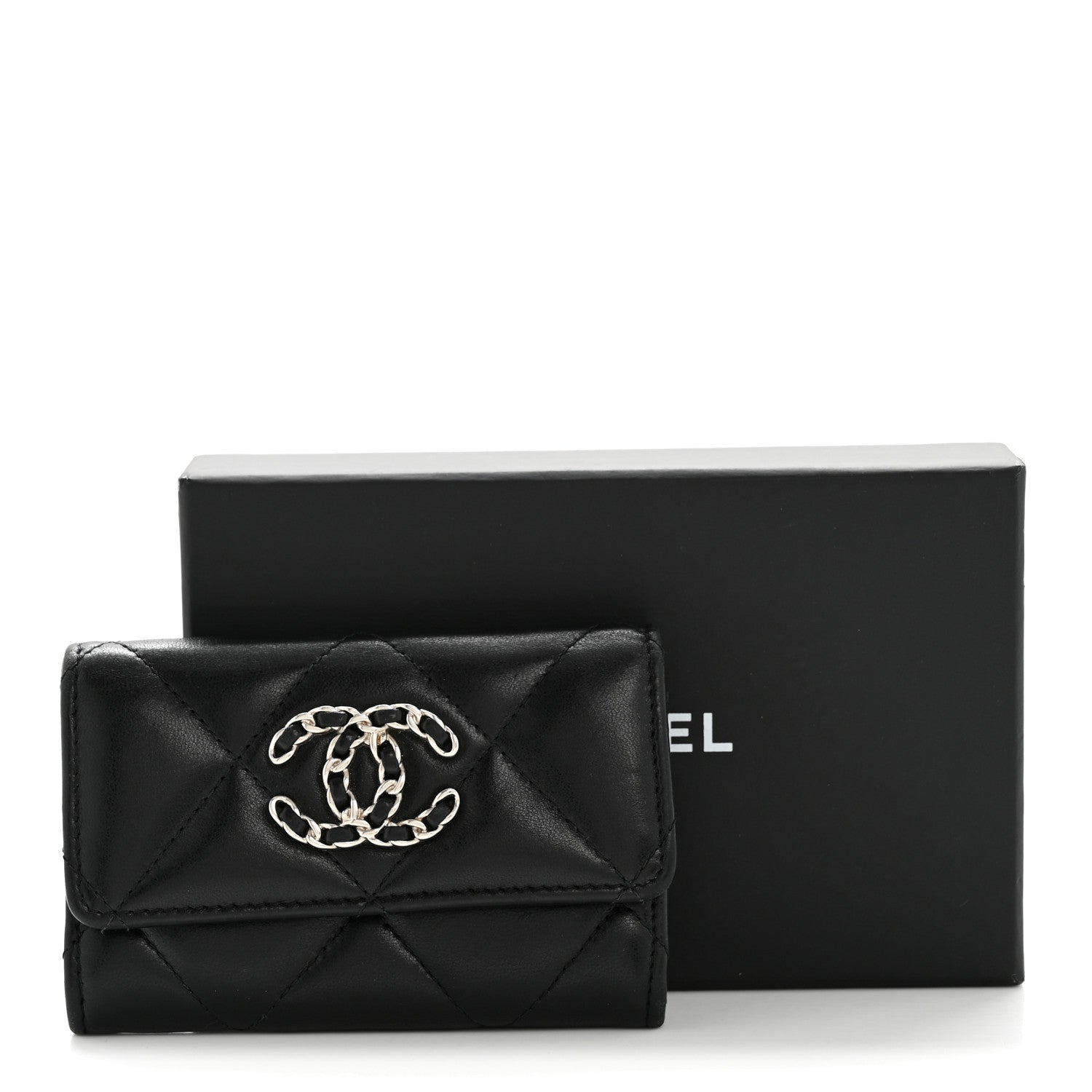 Lambskin Quilted Chanel 19 Flap  Holder Black