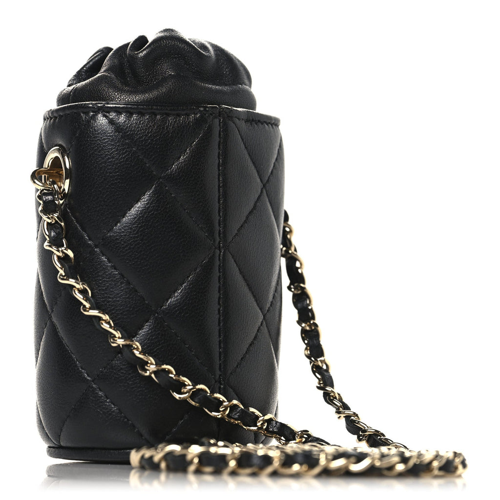 Lambskin Quilted Mini Bucket Bag With Chain Black