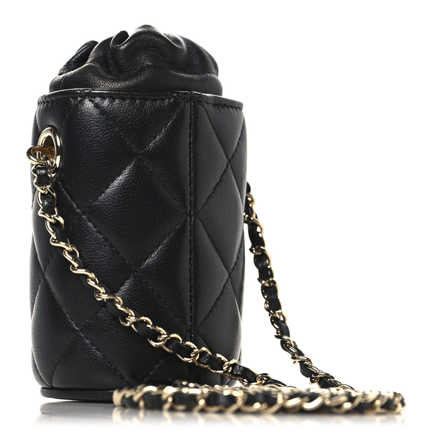 Lambskin Quilted Mini Bucket Bag With Chain Black