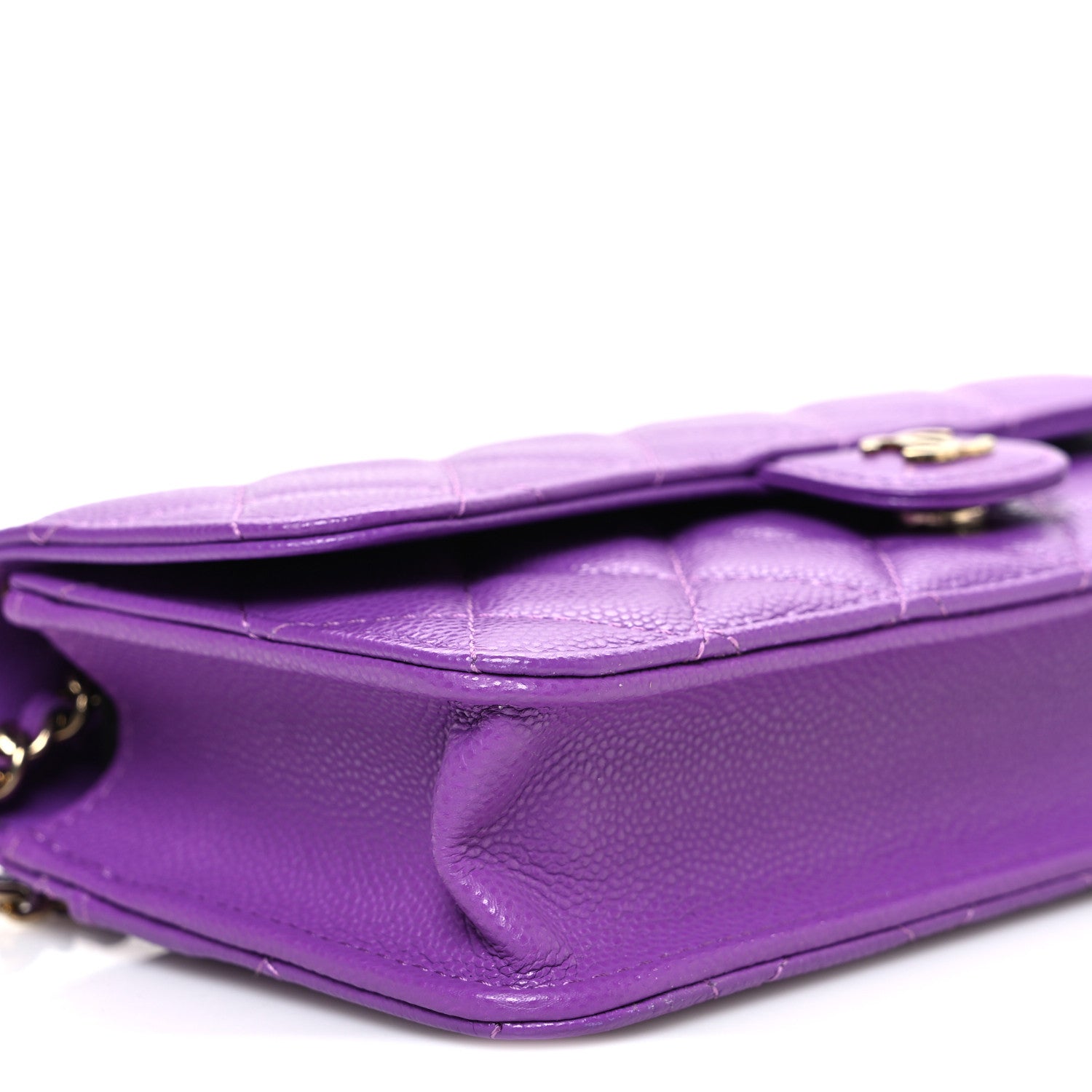 Caviar Quilted Flap Phone Holder with Chain Purple