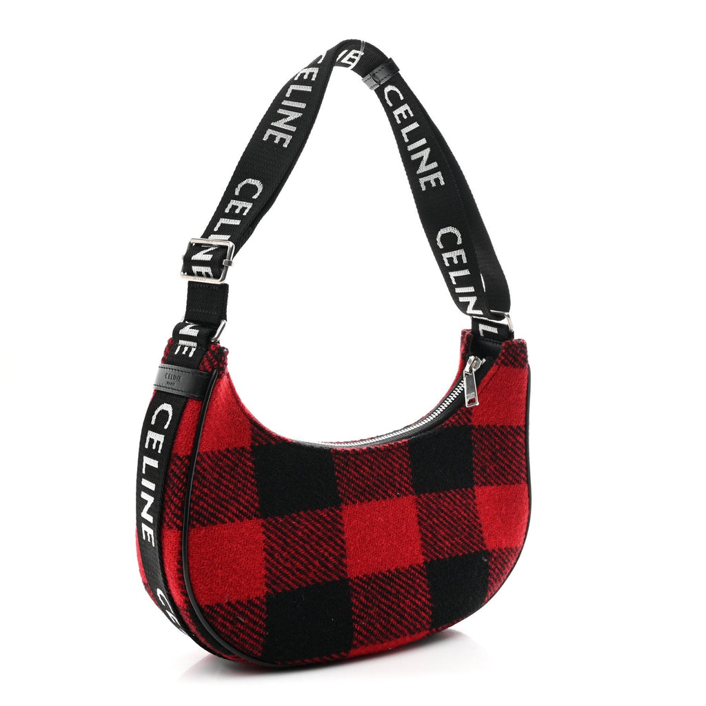 Wool Tartan Medium Ava Triomphe Shoulder Bag Red Black