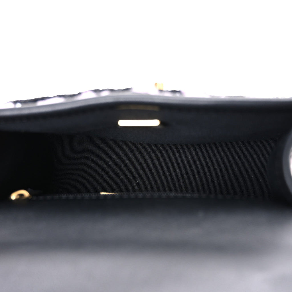 Tweed Calfskin School Memory Mini Top Handle Flap Black Pink White