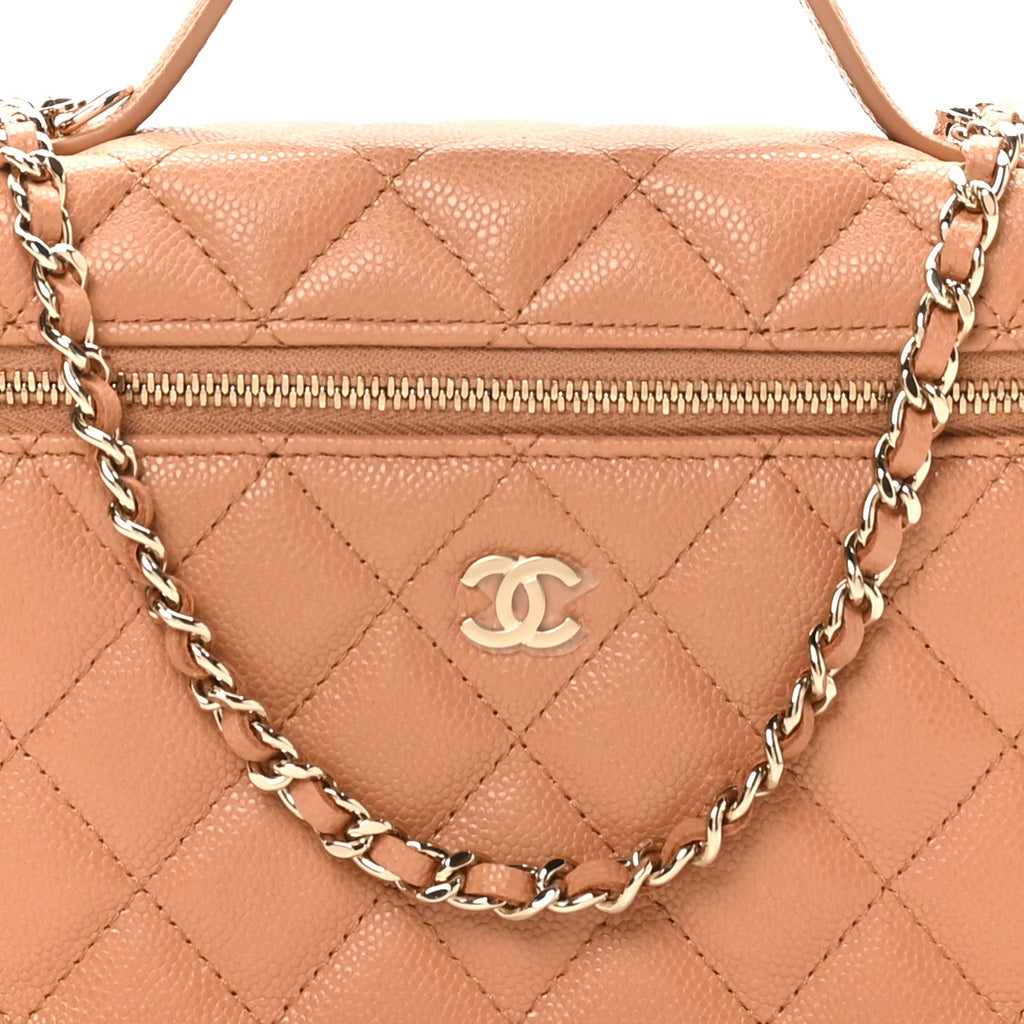 Caviar Quilted Top Handle Slim Vanity With Chain Brown