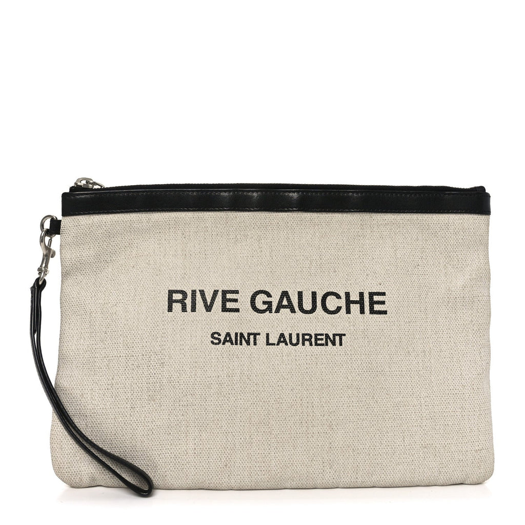 Linen Canvas Rive Gauche Zipped Pouch Optic White