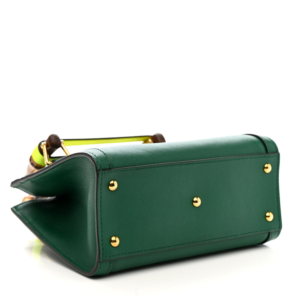 Wonka Grain Calfskin Mini Diana Tote Bag Green Yellow Fluo