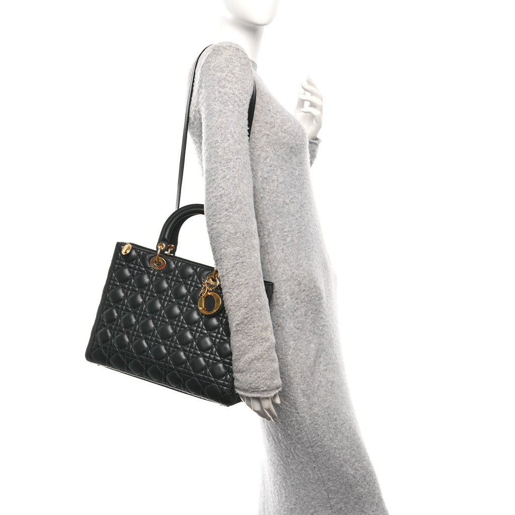 Lambskin Cannage Large Lady Dior Black