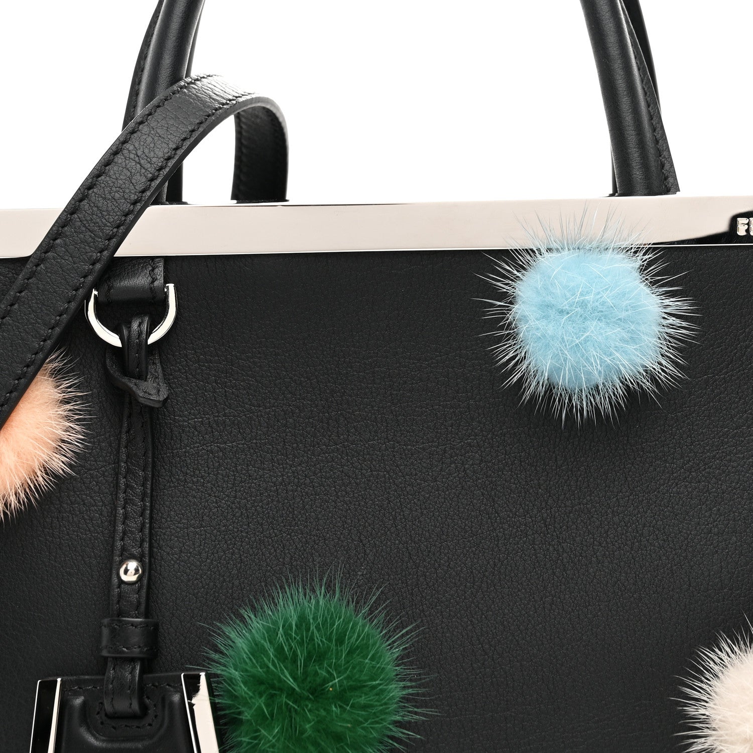 Vitello Dolce Mink Fur Pom Pom Petite 2Jours Tote Black Multicolor