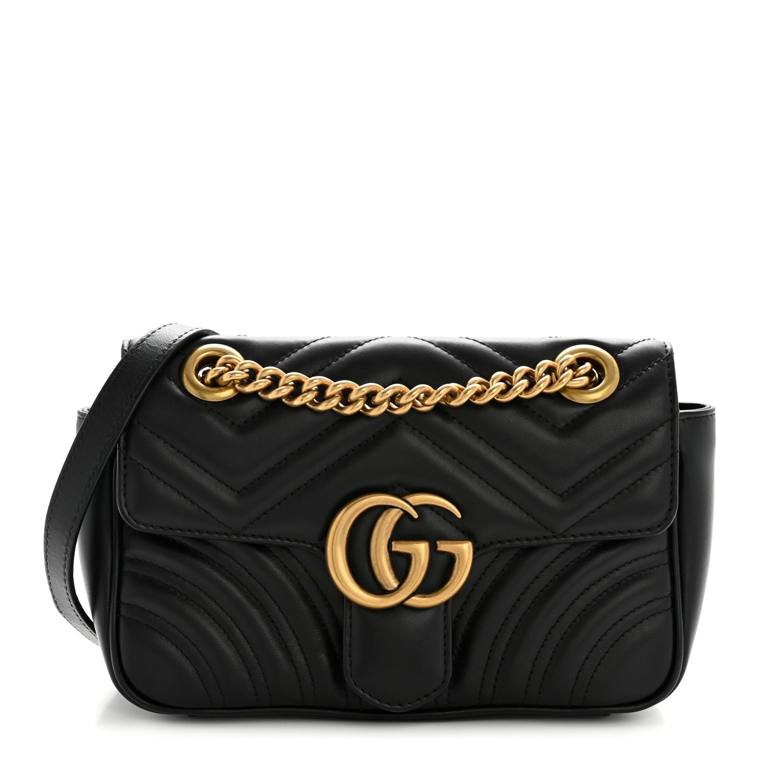 Calfskin Matelasse Mini GG Marmont Shoulder Bag Black