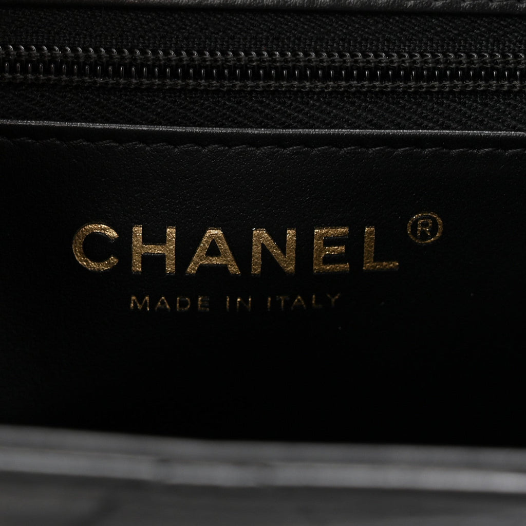 Shiny Aged Calfskin Quilted Nano Kelly Shopper Black