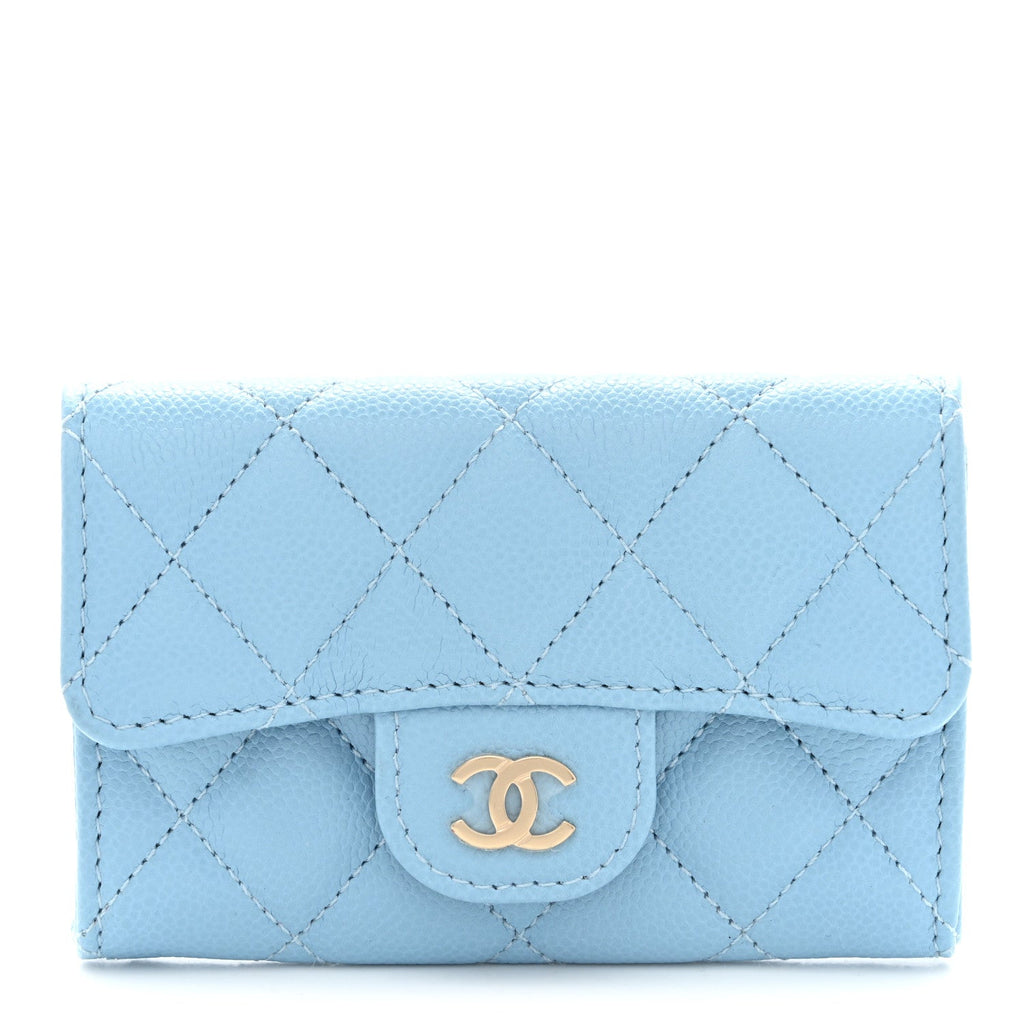 Caviar Quilted Flap  Holder Wallet Light Blue