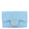 Caviar Quilted Flap  Holder Wallet Light Blue