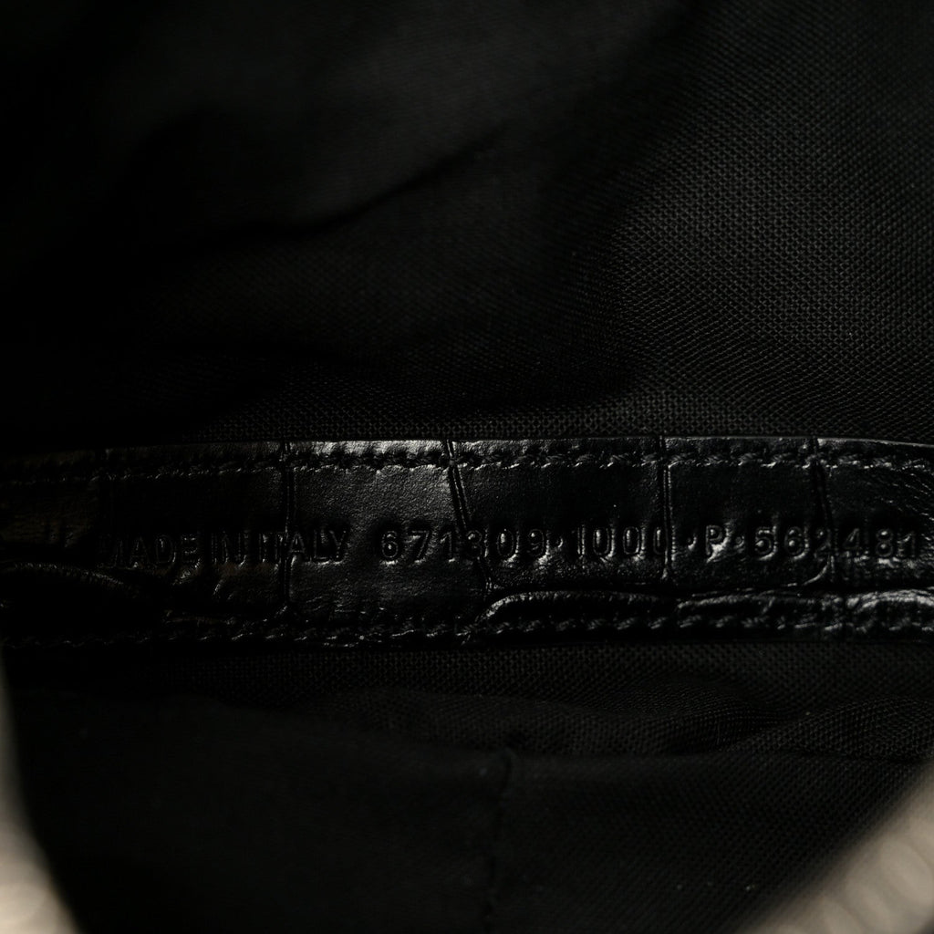 Extra Supple Calfskin Crystal Crocodile Embossed Le Cagole Shoulder Bag XS Black