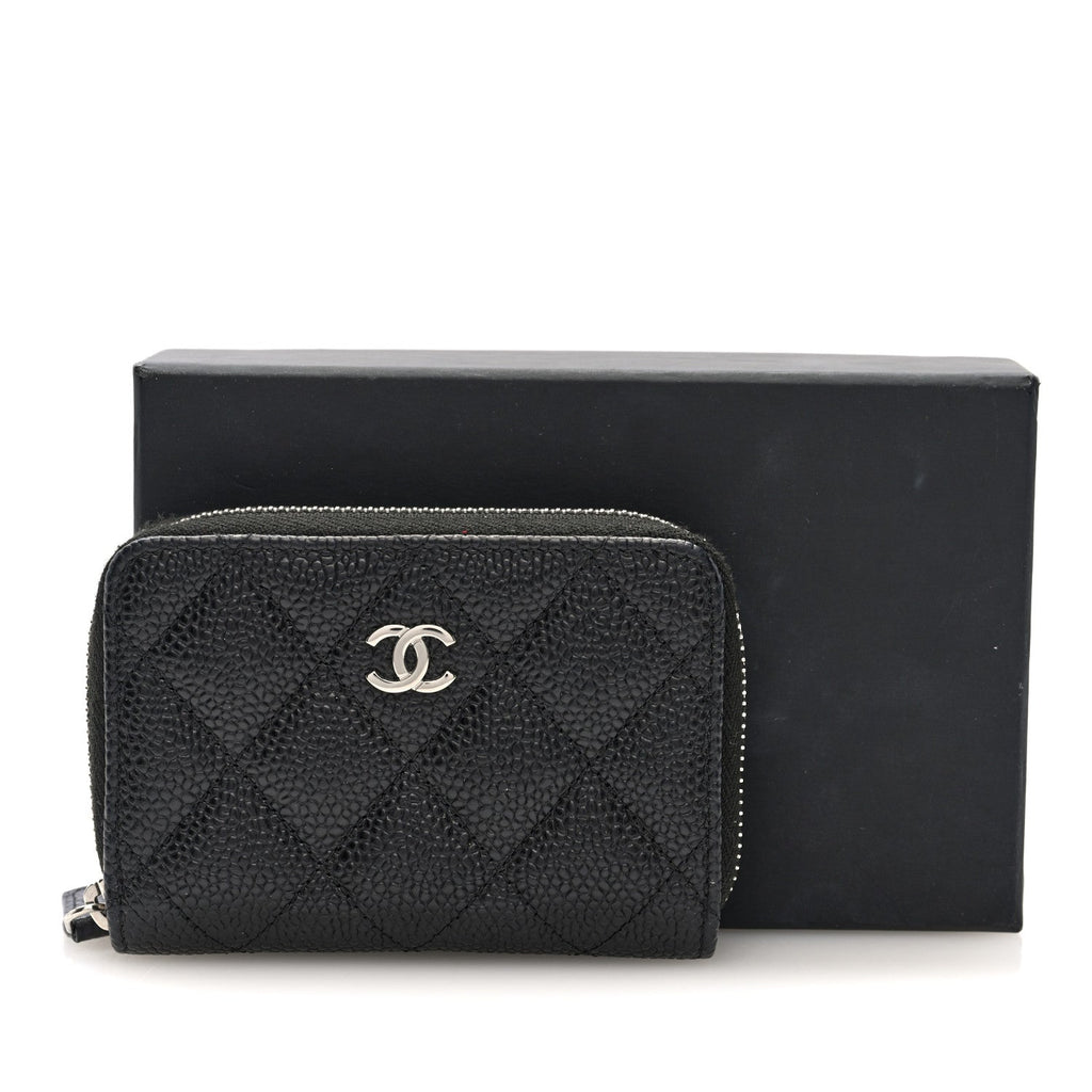Caviar Quilted Zip Coin Purse Black