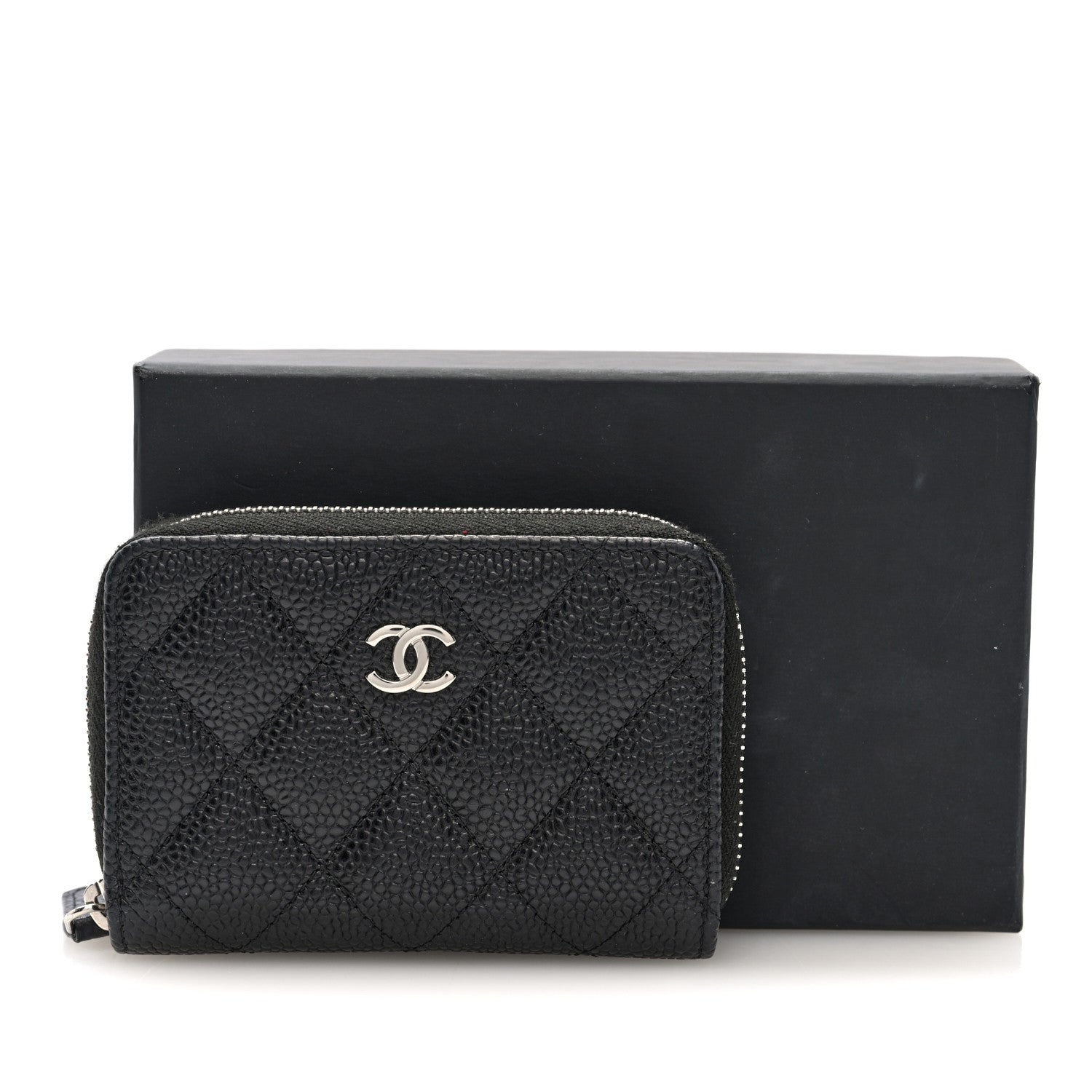 Caviar Quilted Zip Coin Purse Black
