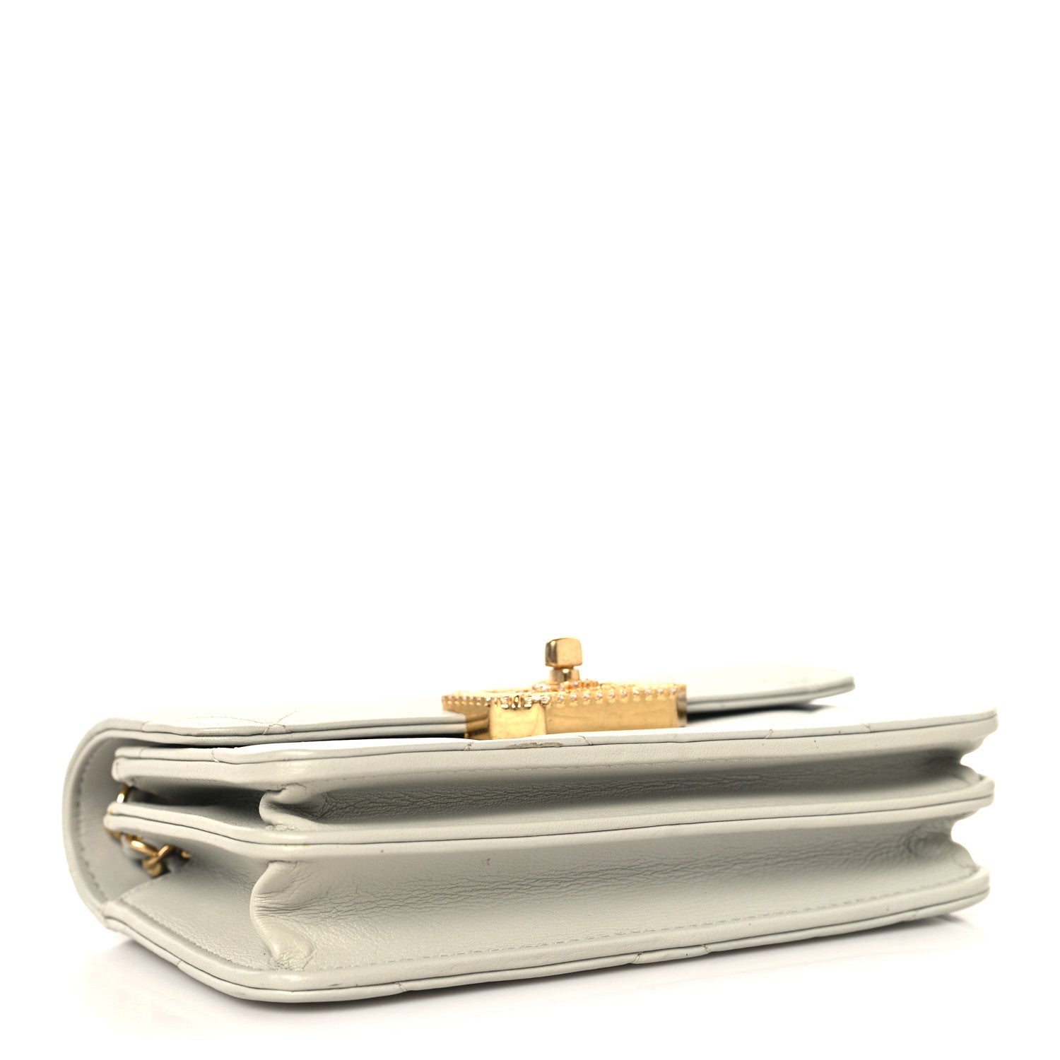 Calfskin Strass Quilted Clutch With Chain Flap Light Grey