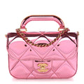 Mirror Metallic Calfskin Quilted Mini Top Handle Flap Pink