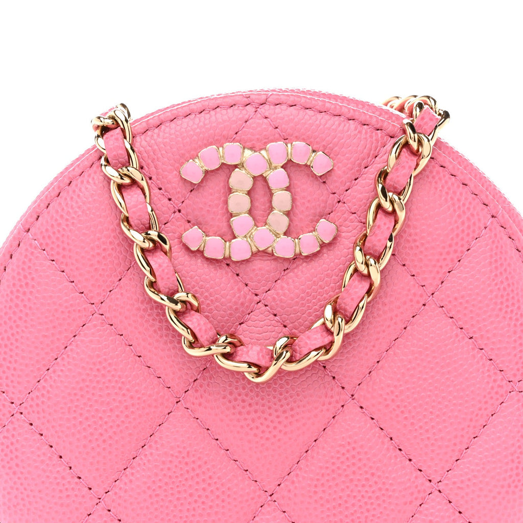 Caviar Quilted Gripoix CC Round Clutch With Chain Pink