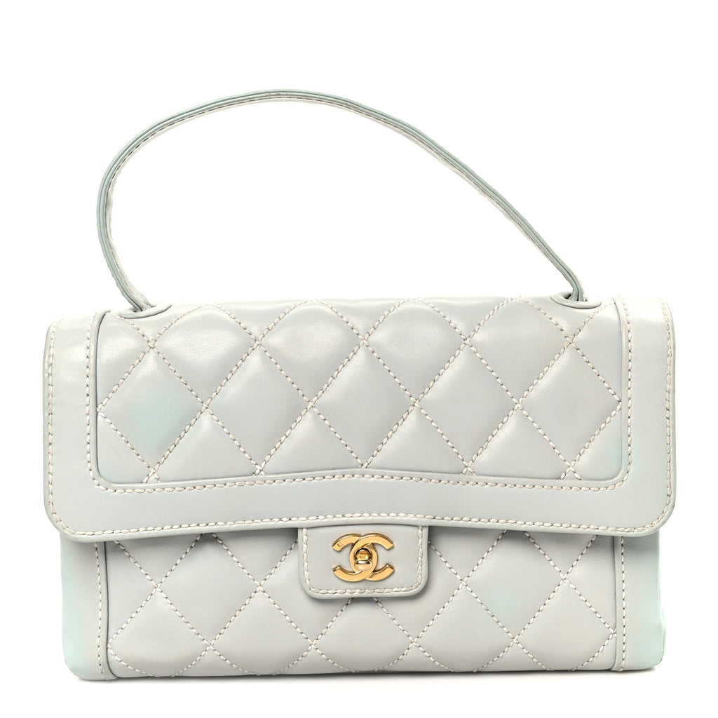 Calfskin Quilted Wild Stitch Large Flap Light Blue