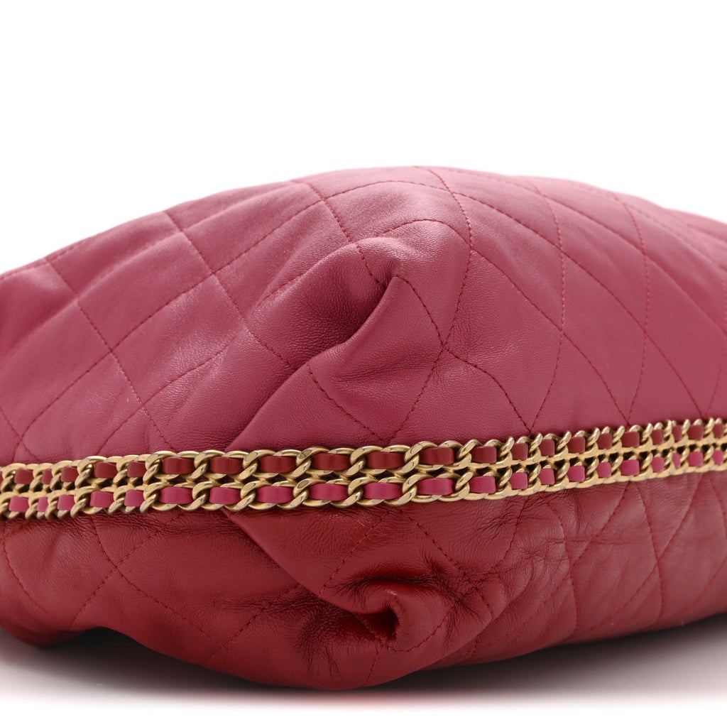 Calfskin Quilted Coco Shelter Bowling Bag Dark Pink Red