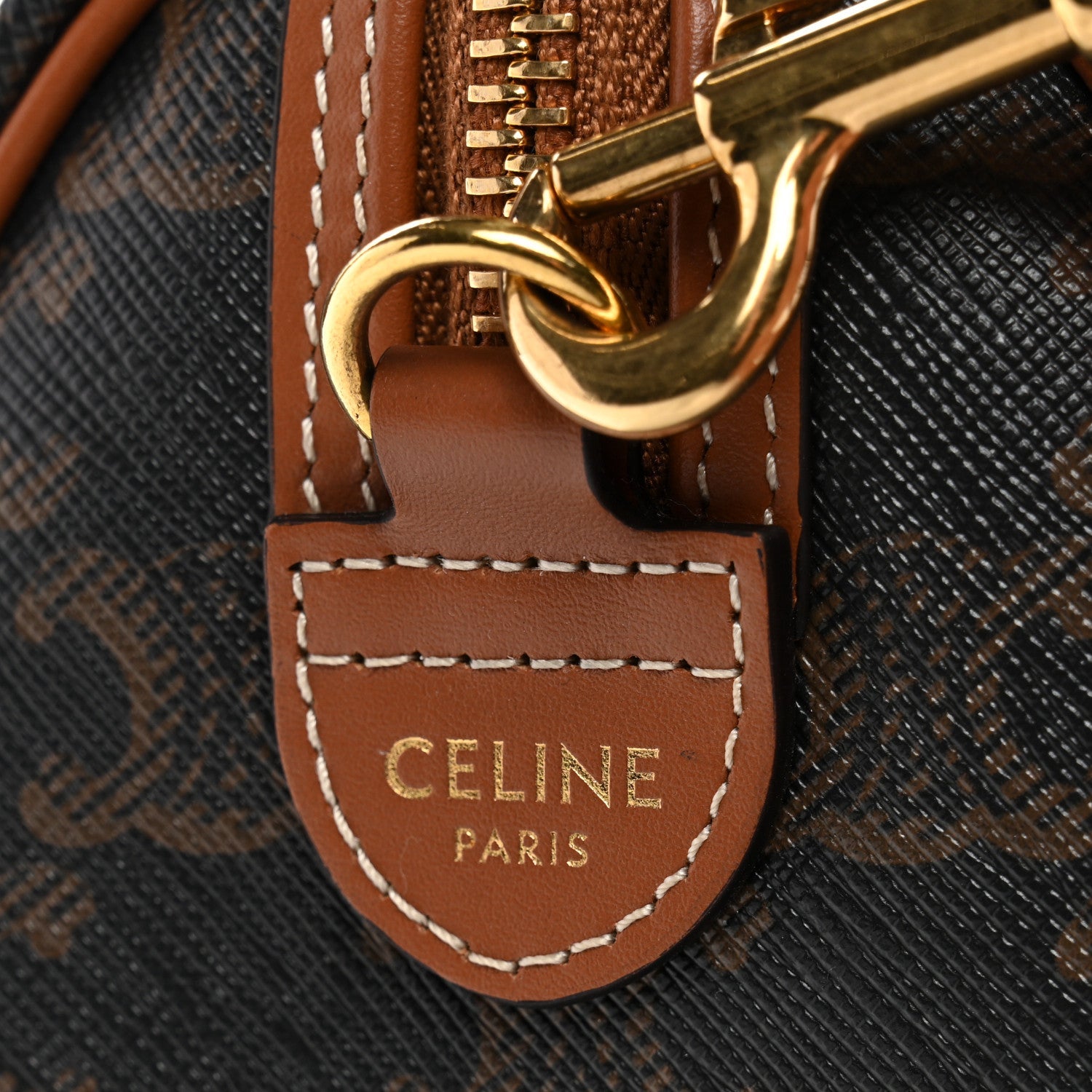 Triomphe Canvas Calfskin Small Boston Bag Tan