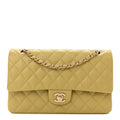 Caviar Quilted Medium Double Flap Light Green