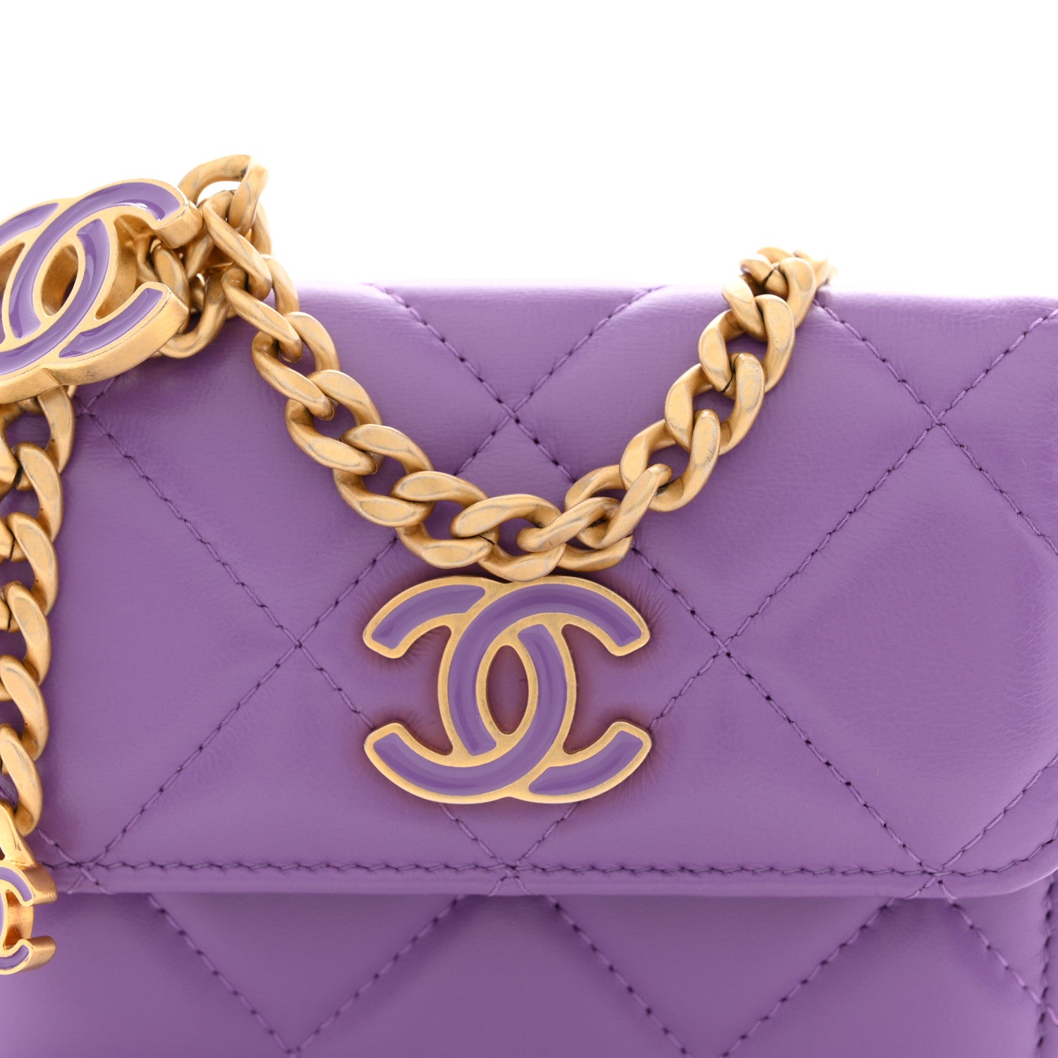 Lambskin Enamel Quilted Pending CC Flap Belt Bag Purple