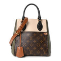 Calfskin Monogram Fold Tote Black Khaki Cream