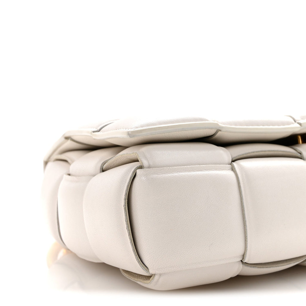 Lambskin Maxi Intreccio Padded Chain Cassette Crossbody Bag White