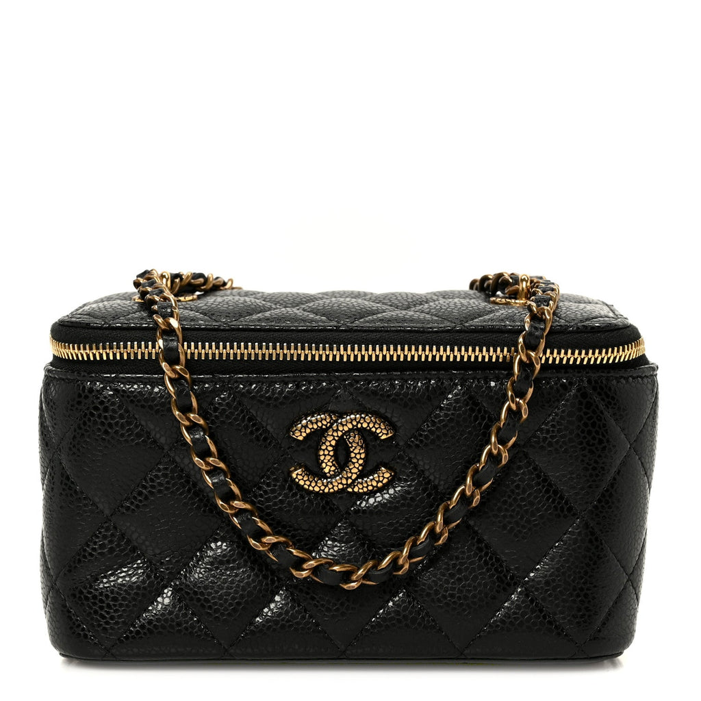 Grained Lambskin Quilted Small Vanity Case With Chain Black