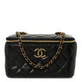 Grained Lambskin Quilted Small Vanity Case With Chain Black